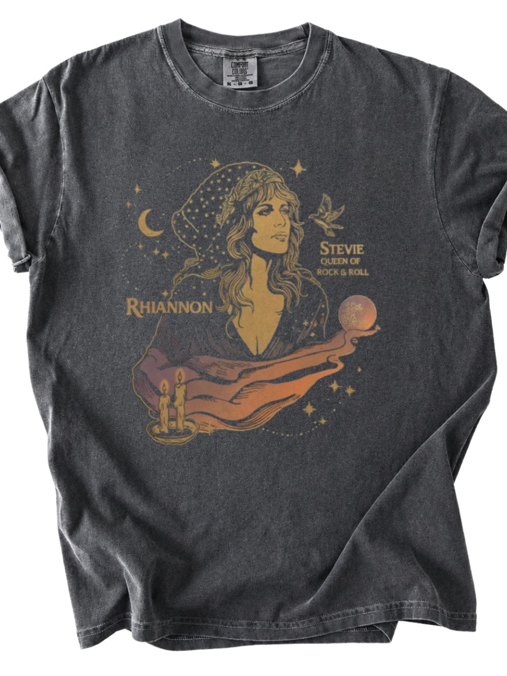 Comfort Colors Stevie Rhiannon Graphic Tee - Pepper with Gold & Rust Art